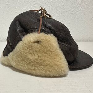 Vintage leather aviator trapper winter sheep skin hat